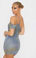 Thumbnail for your product : PrettyLittleThing Gold Glitter One Shoulder Asymmetric Cut Out Bodycon Dress