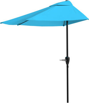 Pure Garden Summertime Umbrellas 3 Half Umbrella Outdoor Patio Shade - 9' Patio Umbrella with Easy Crank - Small Canopy for Balcony, Table, or Deck