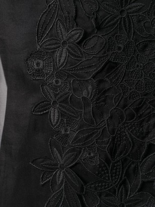 Escada Floral-Embroidered Sheer Blouse