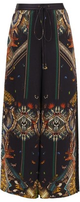Camilla Mother Nature-print Wide-leg Silk Trousers - Black Print