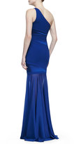 Thumbnail for your product : Halston One-Shoulder Gown with Semisheer Skirt, Bright Indigo