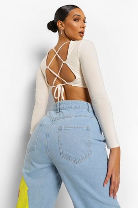 boohoo Double Slinky Lace Up Back Crop Top