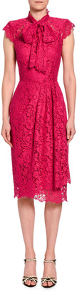 Dolce & Gabbana Ruched-Lace Cap-Sleeve Dress