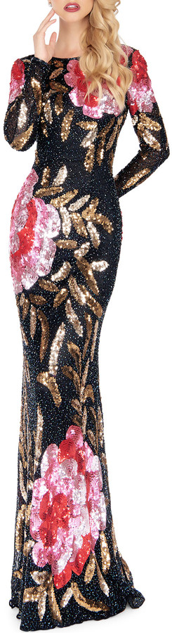 mac duggal floral sequin gown