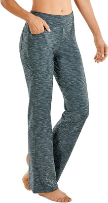 CRZ YOGA Women's Stretchy Comfy Causal Pants with Elastic Waist Mid-Rise  Bootcut Yoga Thick Pants with Pockets Dark Black White Flower Grey 8 -  ShopStyle Trousers