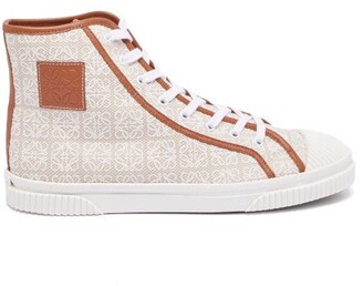 Loewe Anagram-embroidered Canvas High-top Trainers - Brown Multi