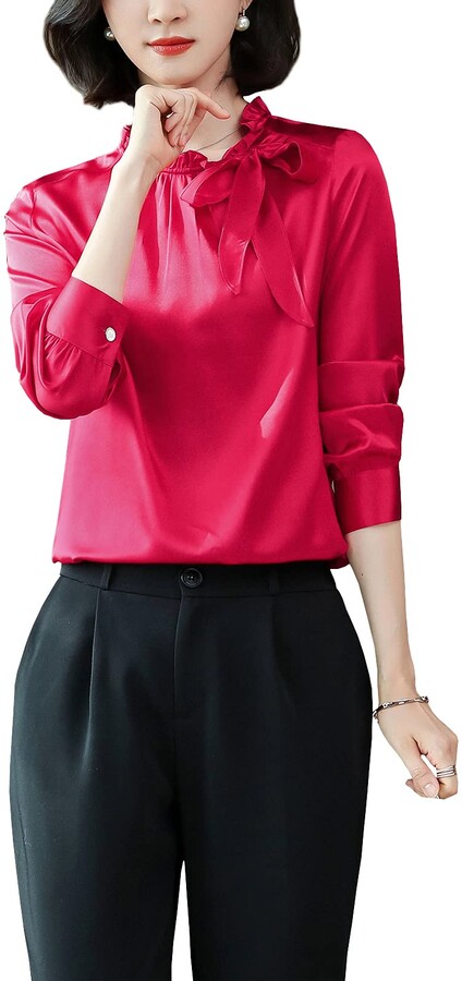 red silk blouse long sleeve
