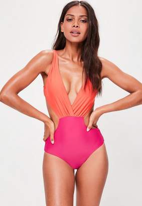 Missguided Pink Cut Out Tie Back Swimsuit
