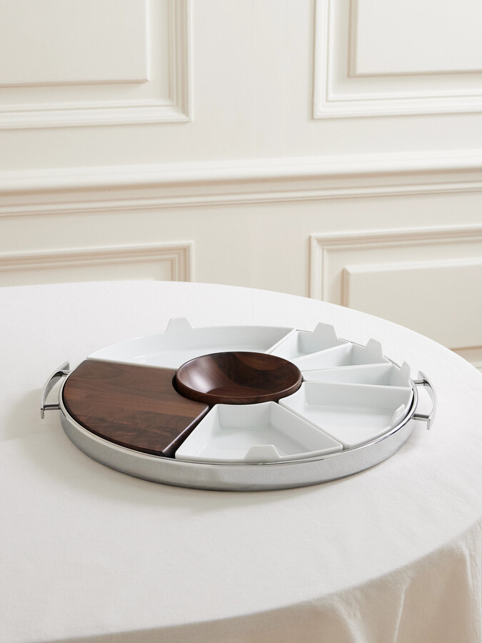 Christofle Mood Party Walnut, Porcelain And Stainless Steel Serving Set - Silver