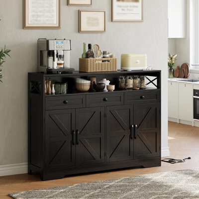 Ophelia & Co. Farmhouse Sideboard Buffet Cabinet with Storage & Shelf & Charging Station 51'' Large Coffee Bar Kitchen Hutch Cupboard Storage Cabinet for Living Ro