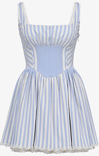 House Of CB Womens Stripe Blue Liesl Striped Stretch-Woven Mini Dress M