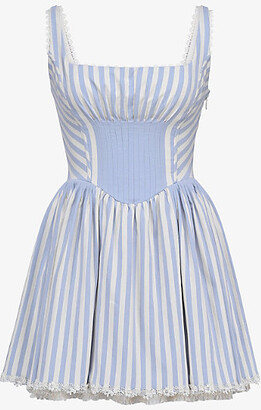 House Of CB Womens Stripe Blue Liesl Striped Stretch-Woven Mini Dress M