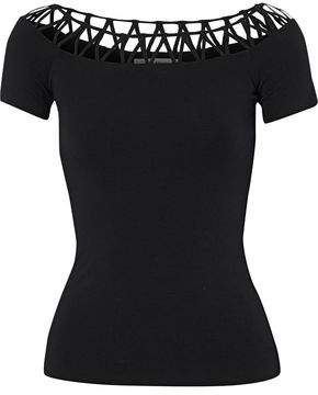 Bailey 44 Lattice-Trimmed Ribbed-Knit Top