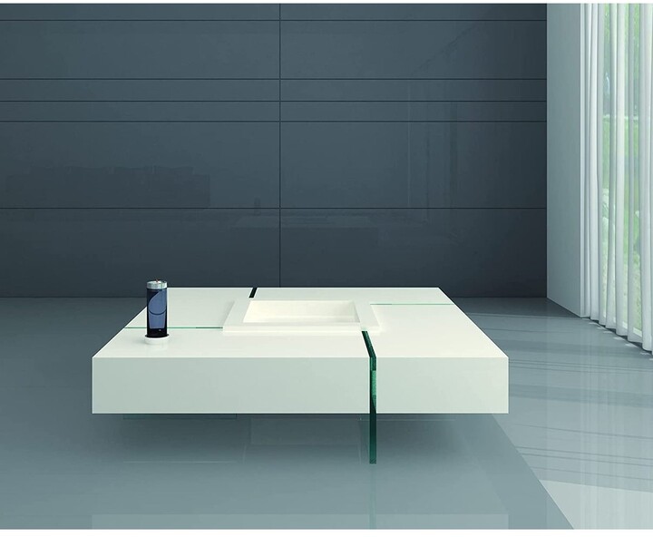 Lacquer Top Coffee Table with Removable Center Trey and Tempered Glass