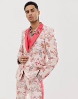 Thumbnail for your product : ASOS EDITION skinny suit jacket in pink floral jacquard with embroidered lapel