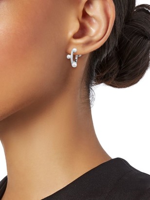 Fallon Rhodium-Plated, Cubic Zirconia & Glass Pearl-Dotted Hoop Earrings