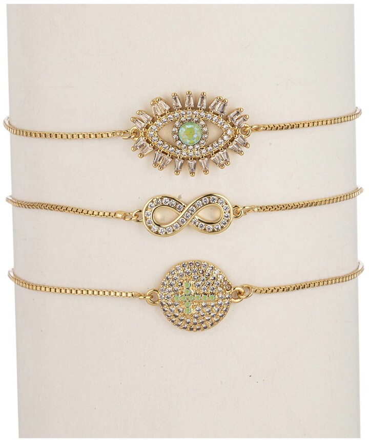 Eye Candy Los Angeles Set of 3 Pavé CZ Infinity, Evil Eye & Cross Bolo