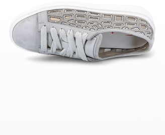 Santoni Apostle Embellished See-Through Cutout Suede Sneakers