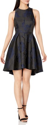 Halston Women's Fit and Flare Floral Jacquard Dress