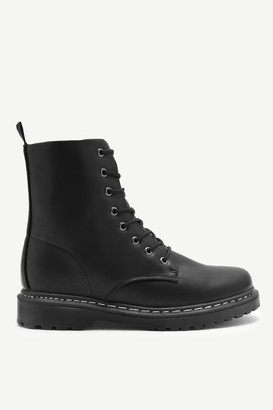 black faux leather combat boots