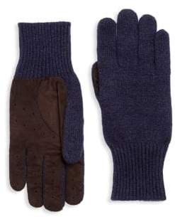 Brunello Cucinelli Cashmere Suede Rib-Knit Gloves