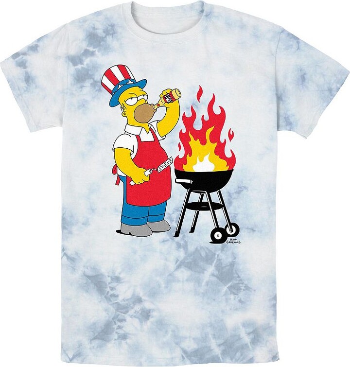 Licensed Character Men's The Simpsons Homer Grilling Americana Bombard Wash Graphic Tee