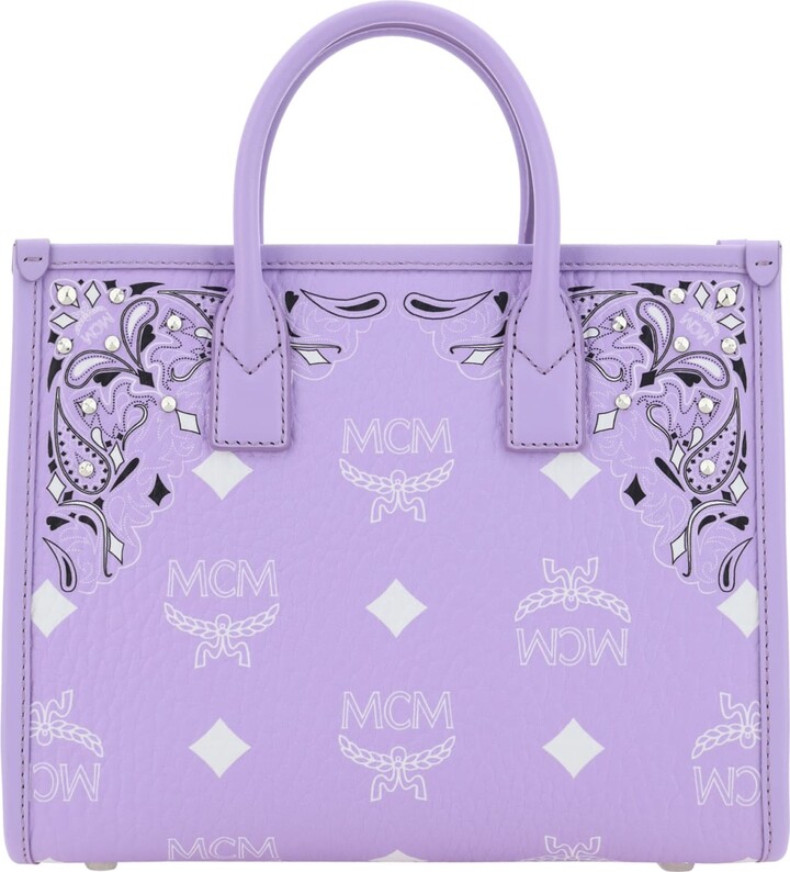 MCM Anya Baby Pink Visetos Logo Stripe Medium Tote Bag NWT