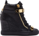 Thumbnail for your product : Giuseppe Zanotti Black Leather Croc-Embossed Lorenz Wedge Sneakers