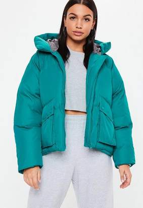 Missguided Teal Oversized Hooded Ultimate Puffer Jacket