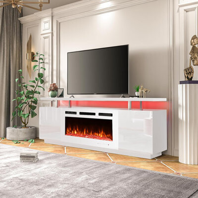 70'' Fireplace TV Stand with 36'' Electric Fireplace, Entertainment Center with 12 Flame Fireplace Insert Heater and 16 Color Led Lights, TV Console f