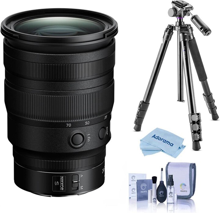 Nikon Nikkor Z 24-70mm f/2.8 S Lens, Bundle with Takama 3-Section Aluminum Video Tripod with Fluid Head, Cleaning Kit and Microfiber Cloth