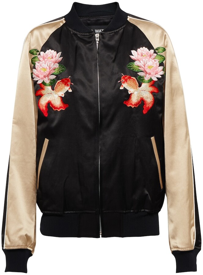 Brave Soul Miami Womens Floral Embroidery Satin MA1 Vintage Zip Up Bomber Jacket 