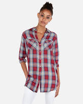 Thumbnail for your product : Express Plaid Oversized Two Pocket Tunic