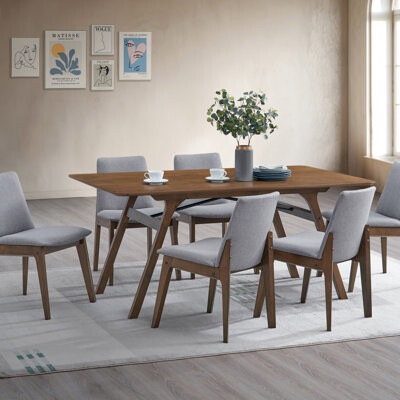 Latitude Run Casual Dining Furniture Set With 7Pc Wooden Table And Upholstered Chairs, Walnut Finish For Modern Kitchens, Dining Table Set