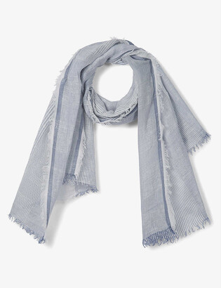 The White Company Striped linen-blend scarf