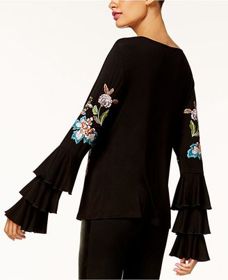 INC International Concepts Anna Sui Loves Embroidered Tiered-Sleeve Top, Created for Macy's