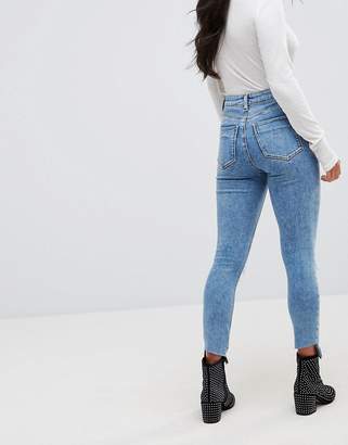 ASOS Petite Ridley High Waist Skinny Jeans In Sinclair 80s Acid Wash With Busts