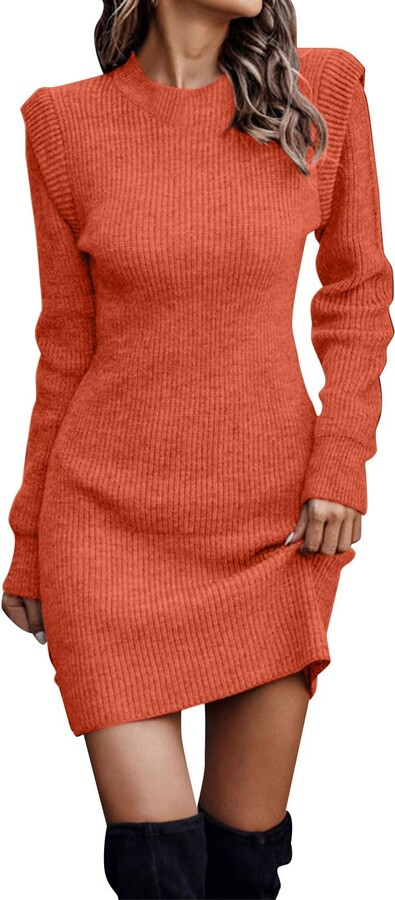 Fulidngzg Knitted Dress Women: Bodycon Chunky Mesh Winter Dresses Sweater  Dress Elegant Autumn Knitted Dress Jumper Dress Long Sleeve Sweater Dress  Wrap Dress Warm for Leggings Pullover Autumn Dress - ShopStyle