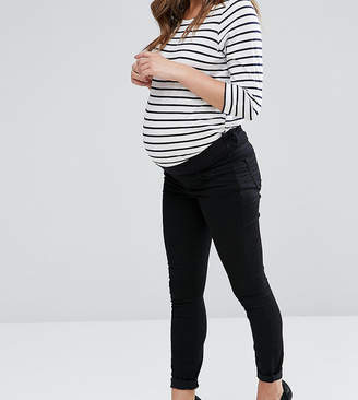 ASOS Maternity DESIGN Maternity Lisbon mid rise ankle grazer jeans in clean black with under the bump waistband