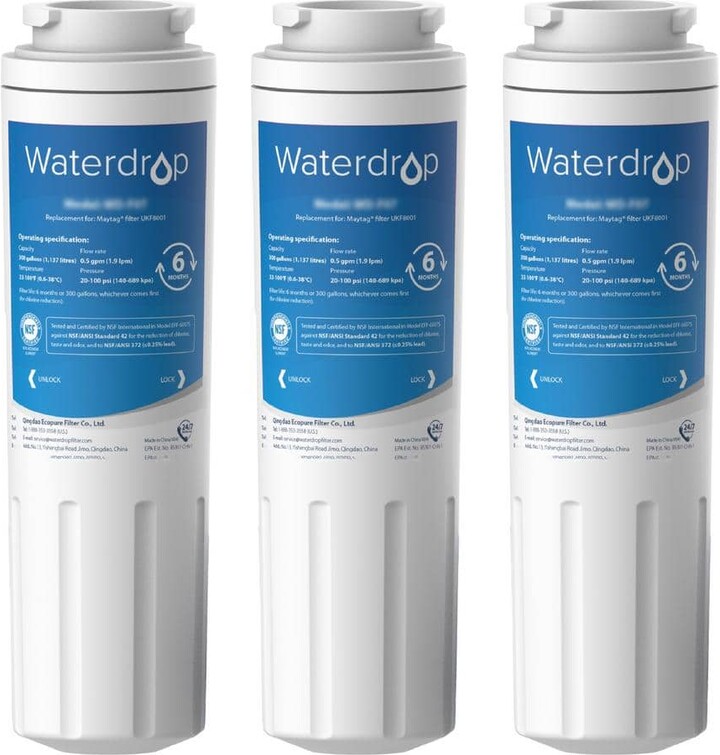 Waterdrop WD-UKF8001 Refrigerator Water Filter, Replacement for Whirlpool EDR4RXD1, EveryDrop Filter 4, UKF8001AXX-200(3-Pack)