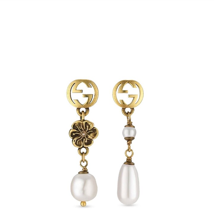 Gucci Interlocking G flower pearl drop earrings - ShopStyle