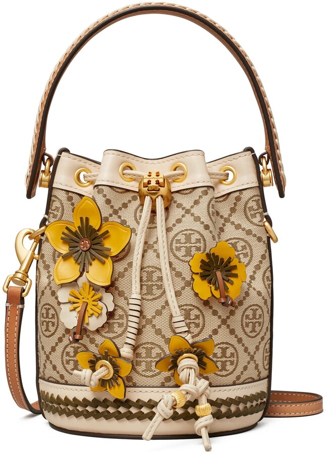 Tory Burch Tote Bag Daisy Flower 62013 PVC Coated Canvas Leather White  Ladies