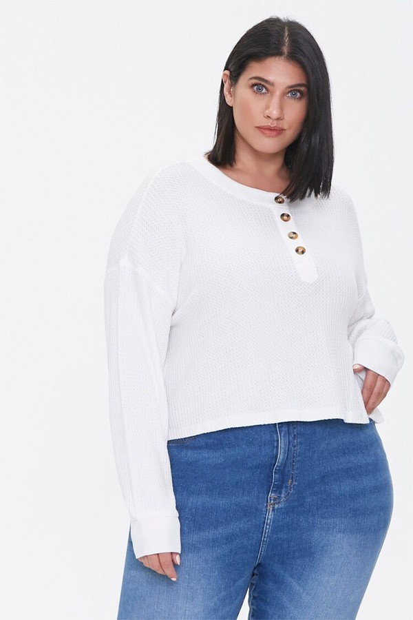 Plus size waffle knit henley Clearance