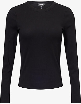 Me And Em Womens Black Ultimate Ribbed Long-Sleeve Stretch-Cotton Top 10