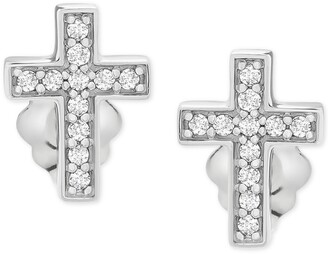 Wrapped Diamond Cross Stud Earrings (1/10 ct. t.w.) in 14k White Gold, Created for Macy's