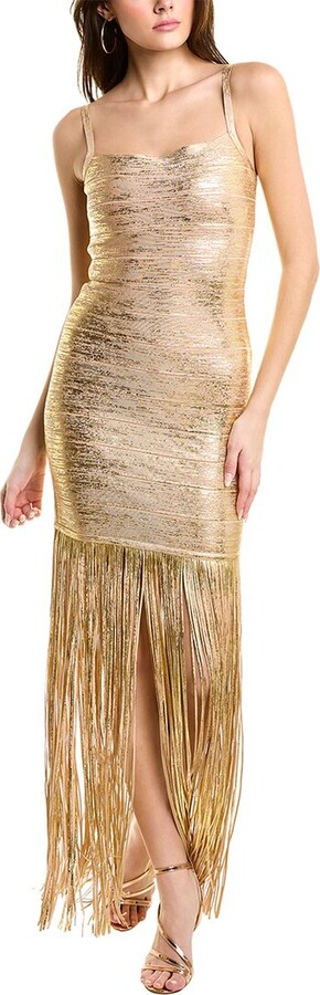 Herve Leger Banded Foil Fringe Gown - ShopStyle Evening Dresses