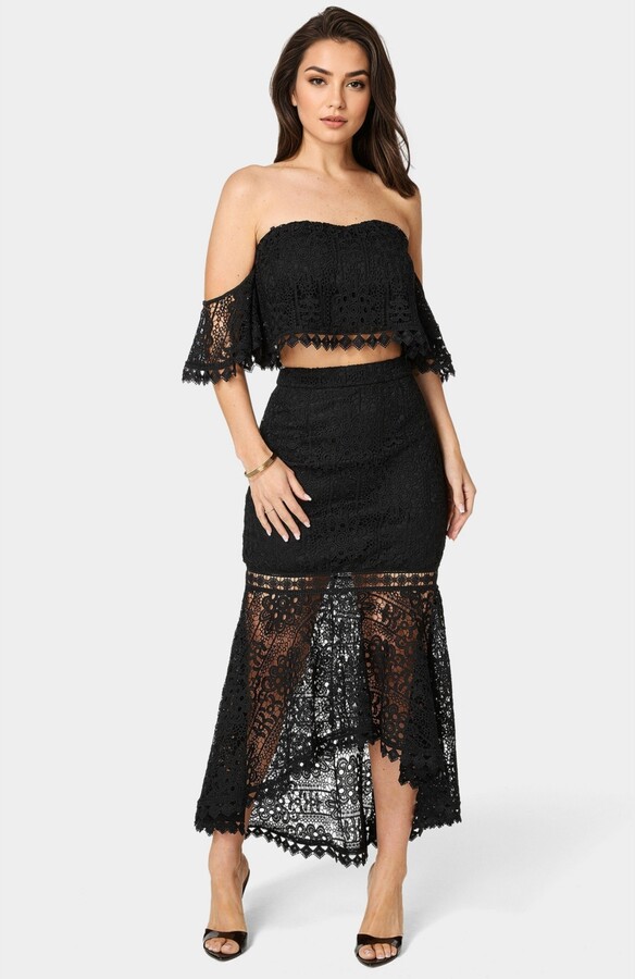 Bebe Women's Two Piece Lace High Low Dress