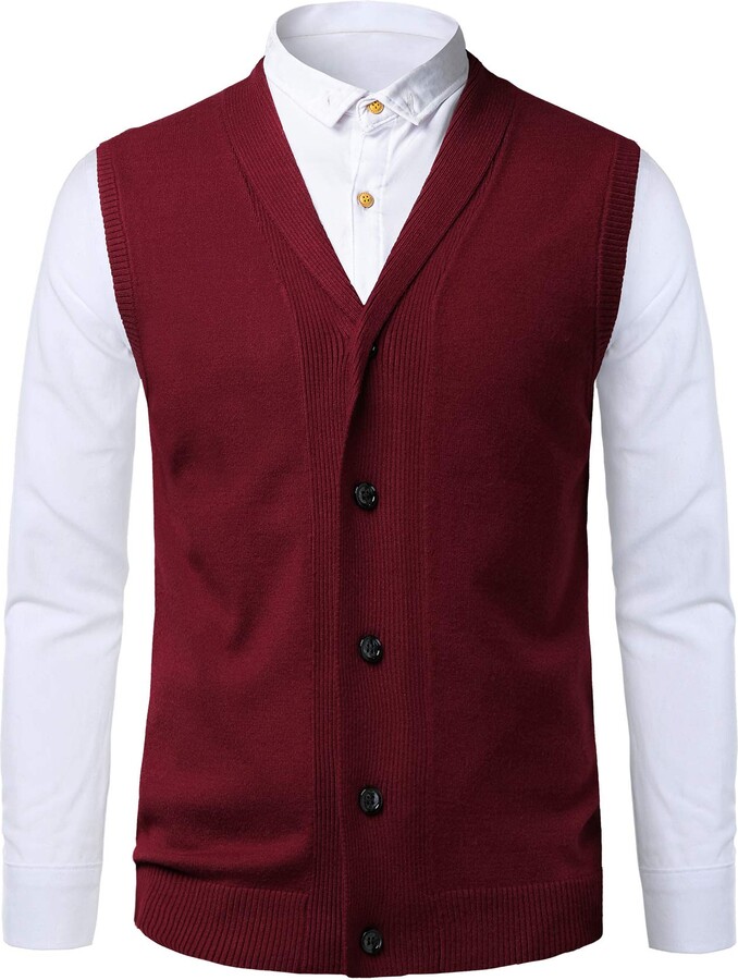 KTWOLEN Men's Shawl Collar Sleeveless Jumpers Knitted Gilets