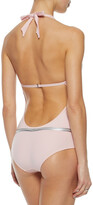 Thumbnail for your product : La Perla Metallic Faux Leather-trimmed Open-back Ruched Swimsuit