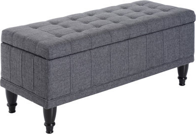 Linen Fabric Button-Tufted Storage Ottoman Bench with Soft-Close Lid